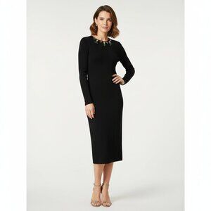 *Tory Burch Deena Embellished Long Sleeve Midi Dress – Black – Size S